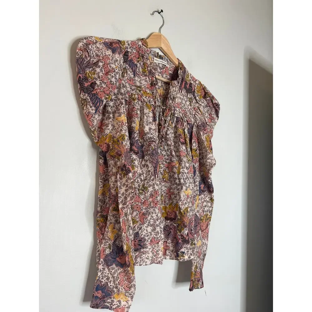 NEW Ulla Johnson Remy Boho Style Ruffle Details Puff Sleeves Top Pink Size: 0